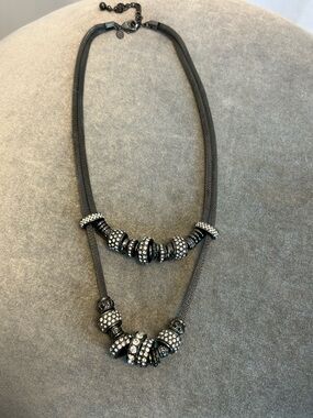 Chico's Gunmetal mesh chain Two-Strand Crystal Accent Necklace